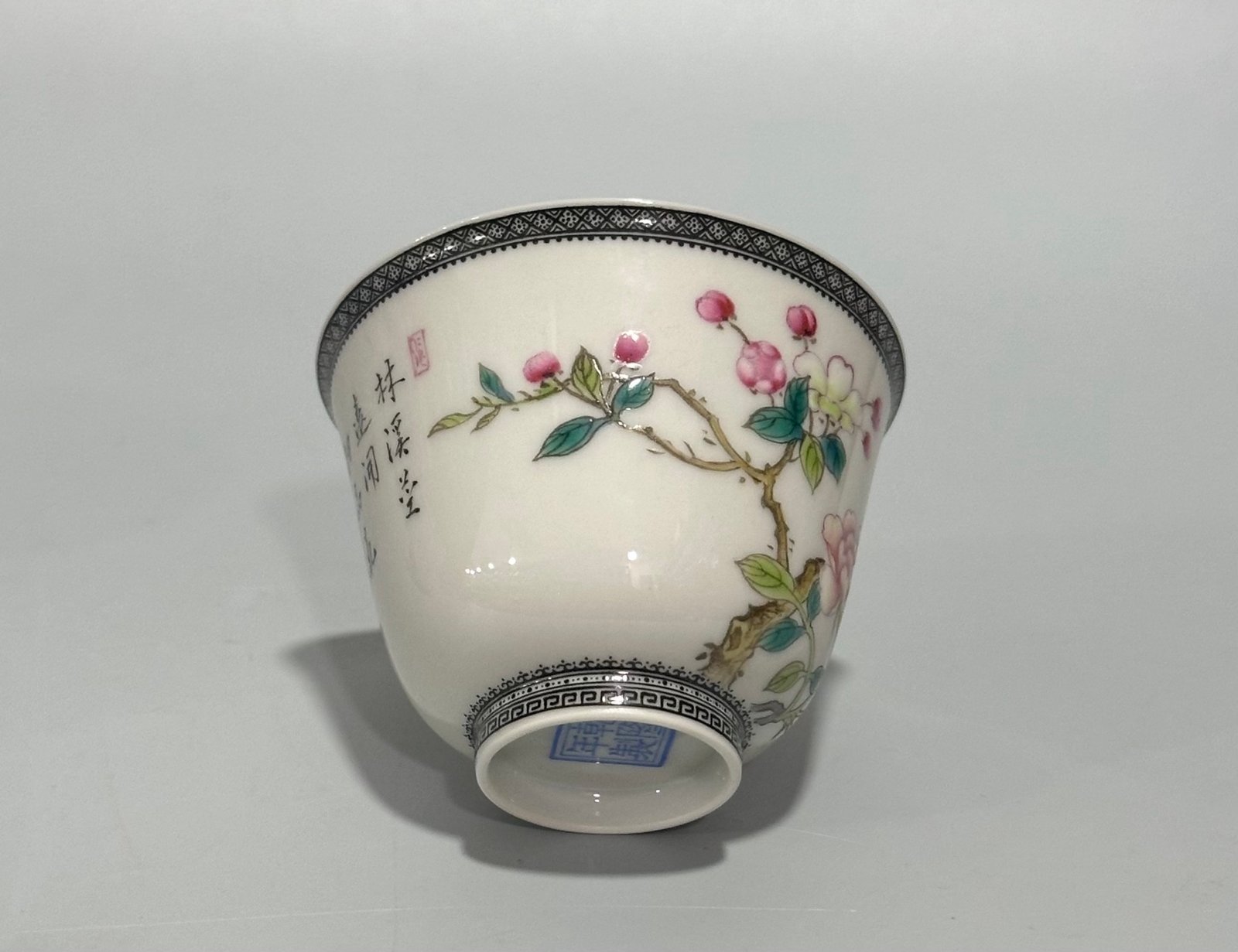 Qing Dynasty Qianlong Enamel flower and bird poetry cup