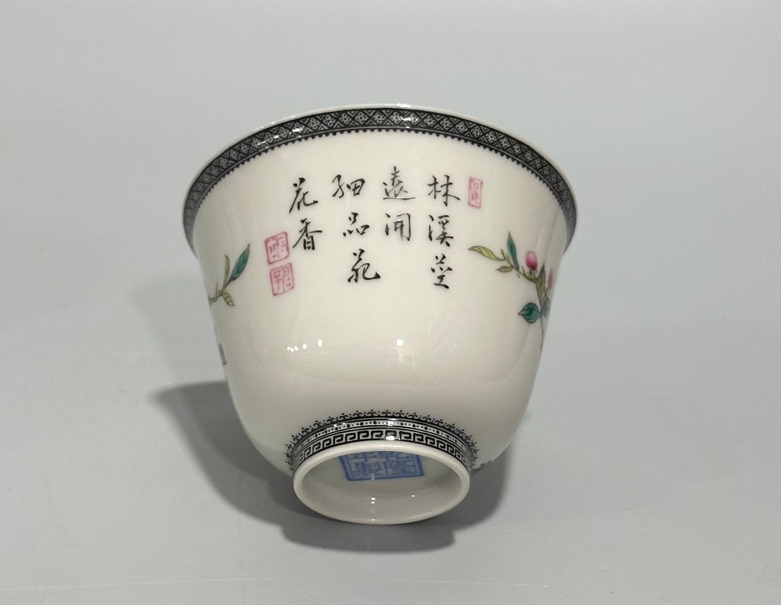 Qing Dynasty Qianlong Enamel flower and bird poetry cup