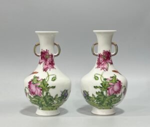 Qing Dynasty Qianlong Enamel Lang Shining flower and bird poetry amphora