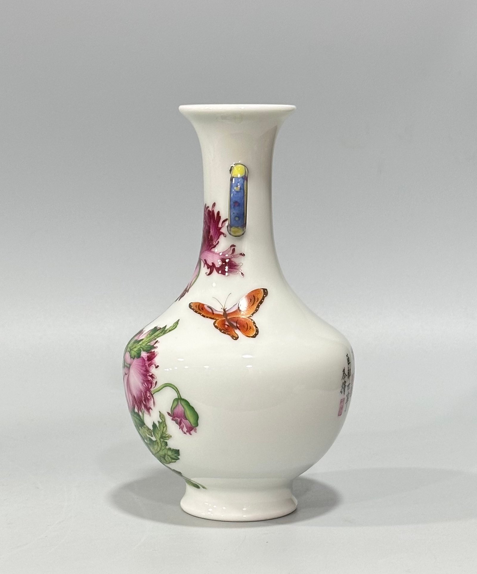 Qing Dynasty Qianlong Enamel Lang Shining flower and bird poetry amphora
