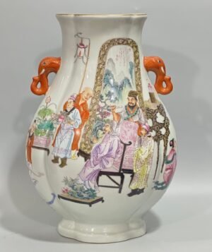 Qing Dynasty Qianlong double-eared begonia vase with pastel colors of elegant figures
