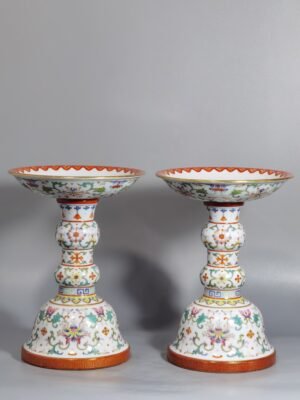Qing Dynasty Qianlong a pair of white ground pastel painted gold-wrapped branches