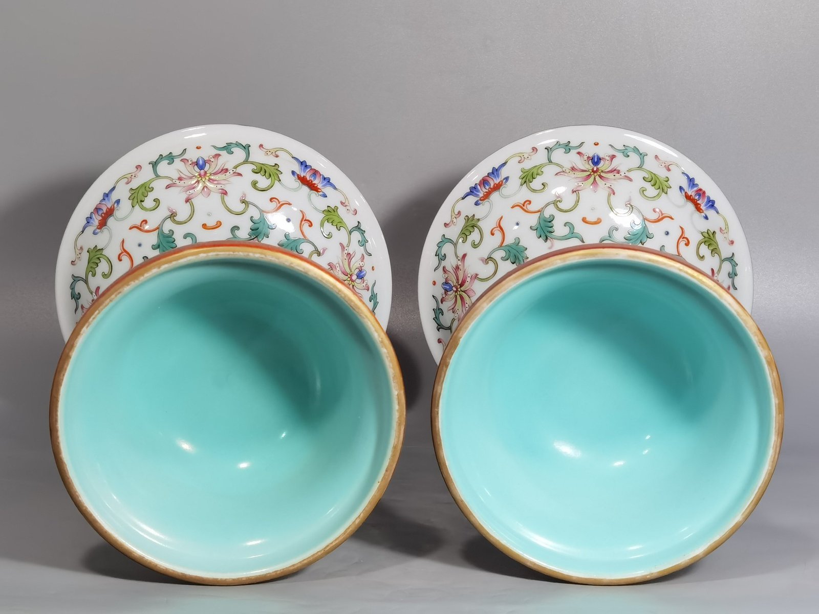 Qing Dynasty Qianlong a pair of white ground pastel painted gold-wrapped branches