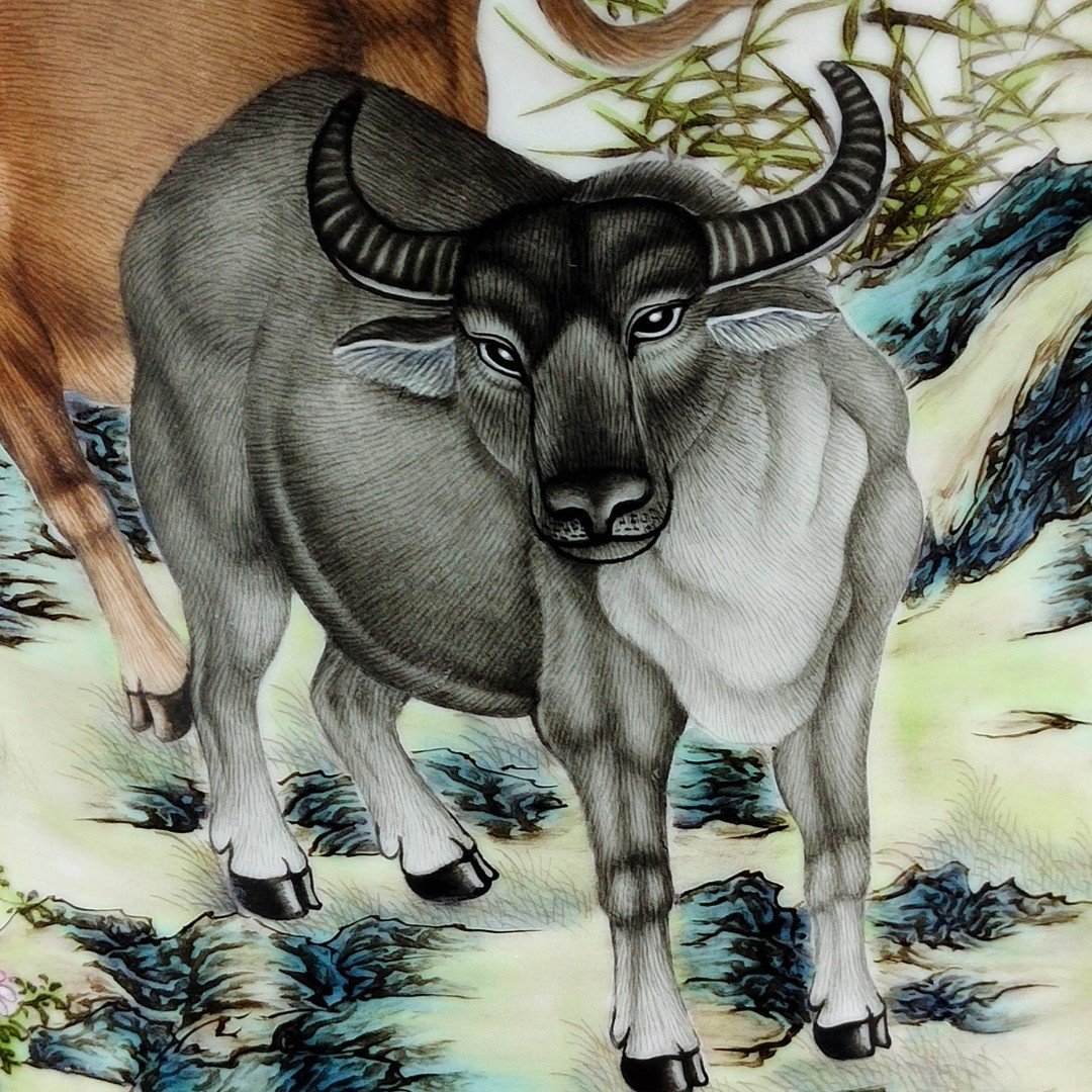 Qing Dynasty Qianlong Five Cows Plum Vase