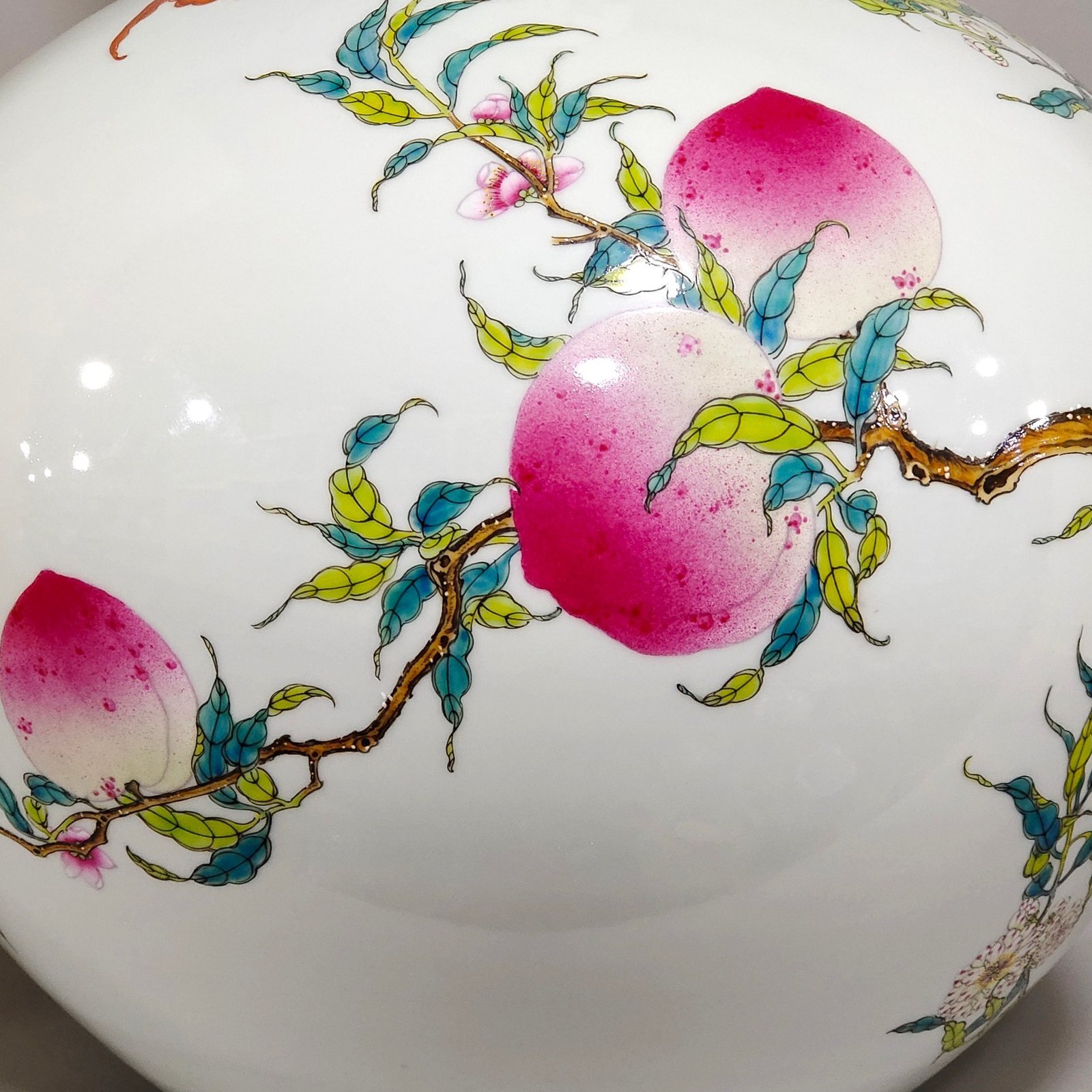 Qing Dynasty Qianlong Five Blessings and Nine Peach Celestial Ball Vase