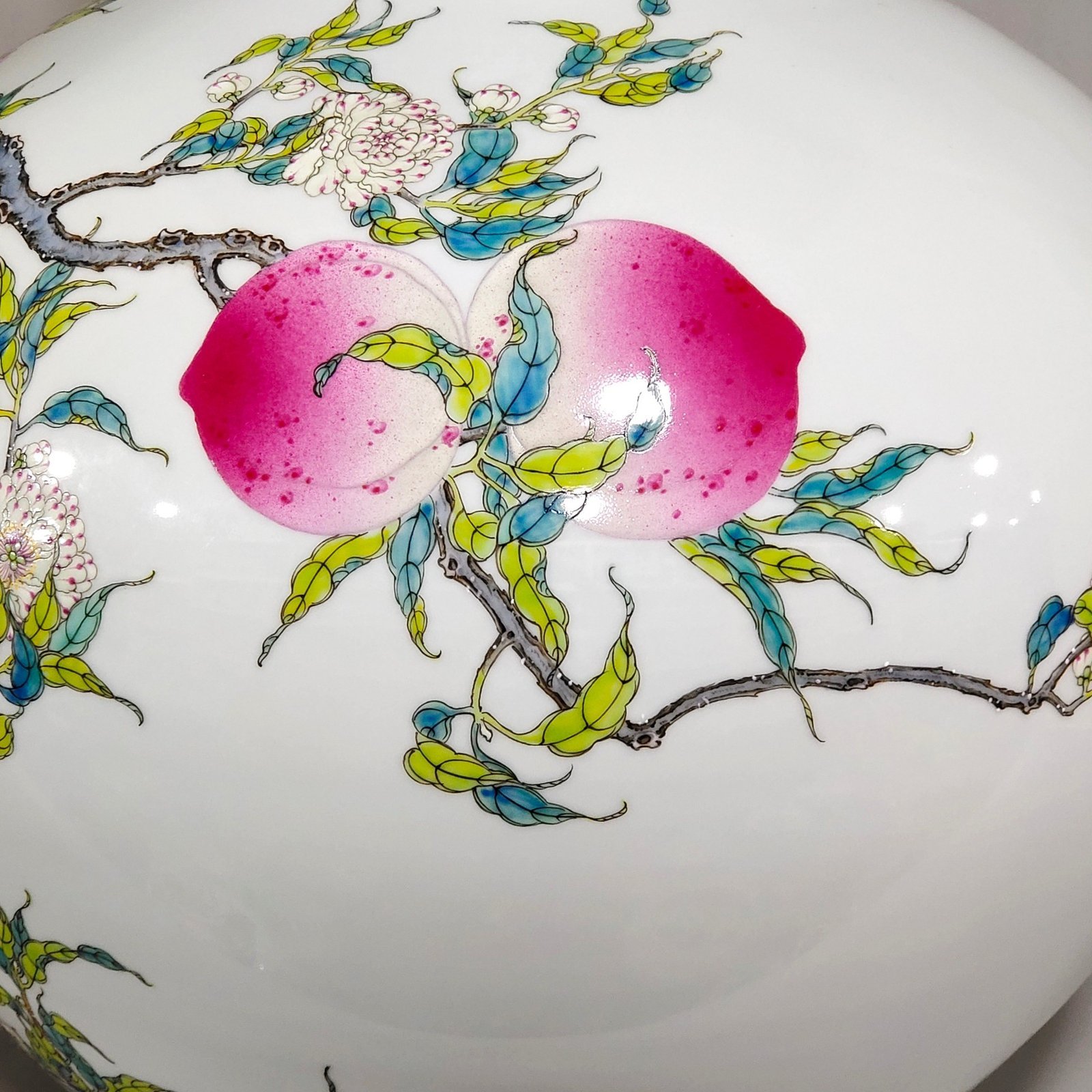 Qing Dynasty Qianlong Five Blessings and Nine Peach Celestial Ball Vase