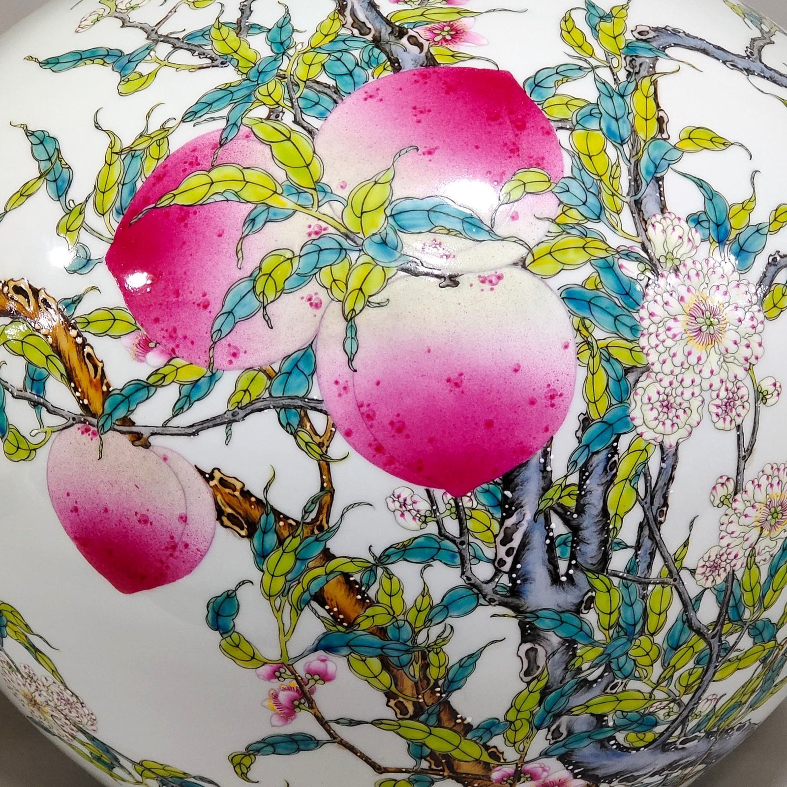 Qing Dynasty Qianlong Five Blessings and Nine Peach Celestial Ball Vase