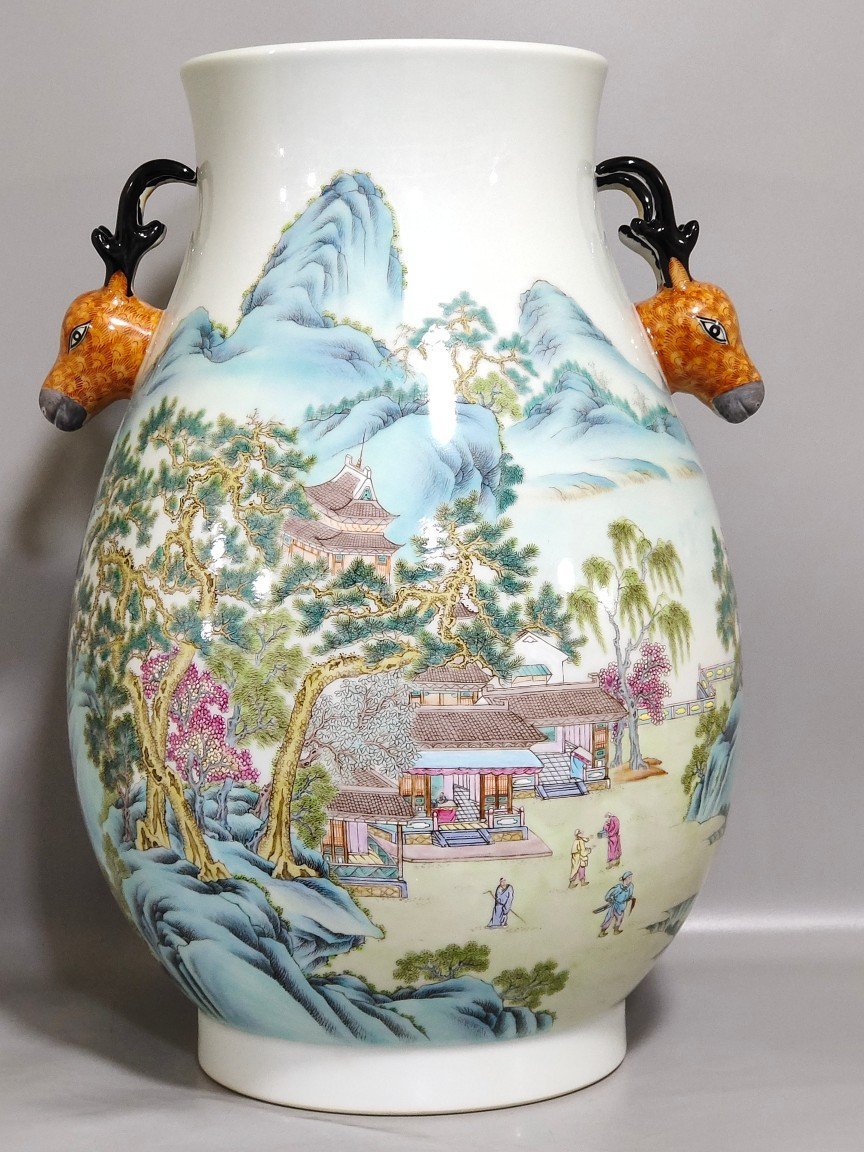 Qing Dynasty Qianlong figure landscape deer head statue