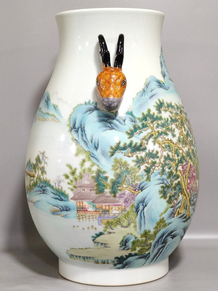 Qing Dynasty Qianlong figure landscape deer head statue