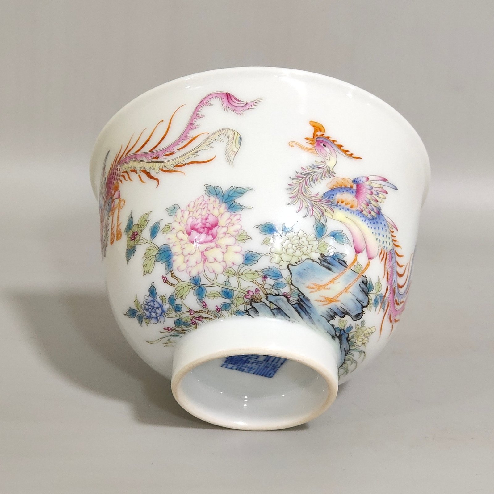 Qing Dynasty Qianlong Phoenix Peony Poetry Cup
