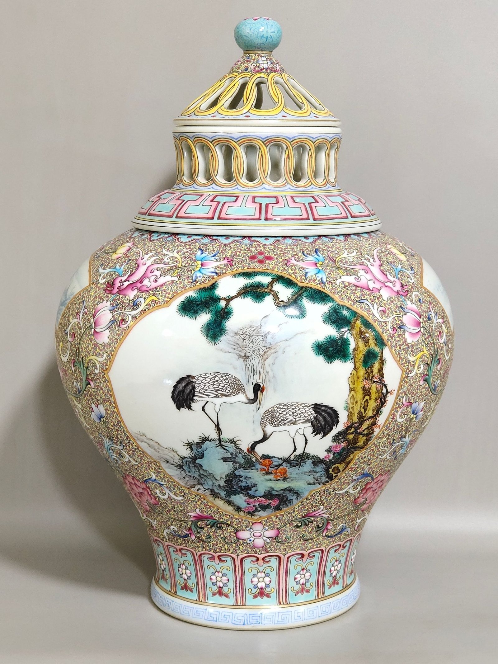 Qing Dynasty Qianlong Aluminum red landscape attic incense burner