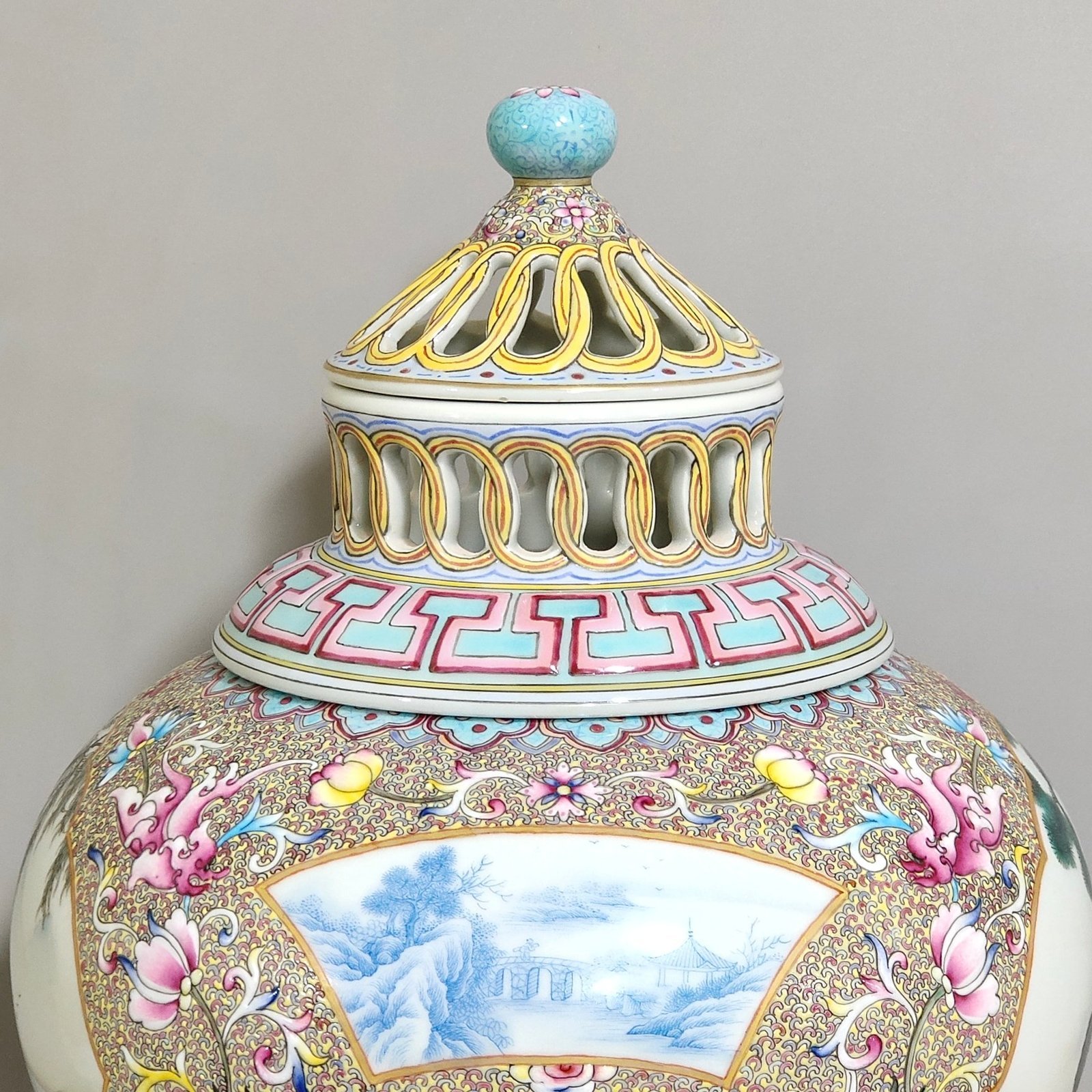 Qing Dynasty Qianlong Aluminum red landscape attic incense burner