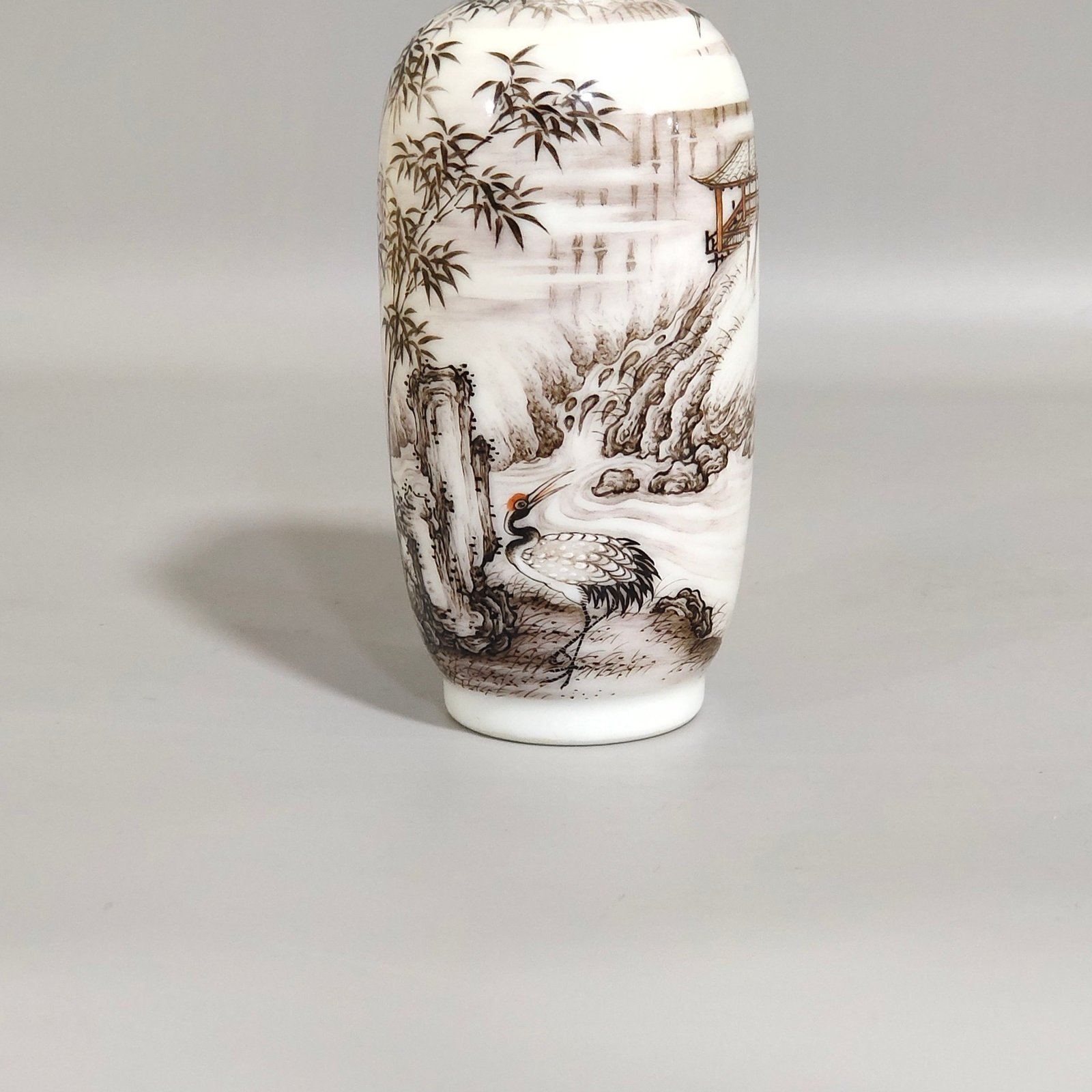 Qing Dynasty Qianlong ink and bamboo crane snuff bottle