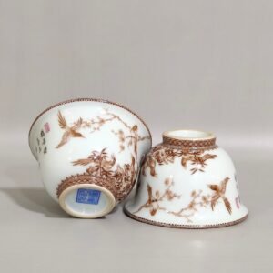 Qing Dynasty Qianlong ink color flower and bird poem cup