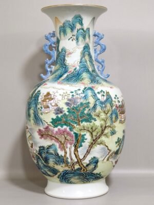 Qing Dynasty Qianlong famille Rose landscape amphorae