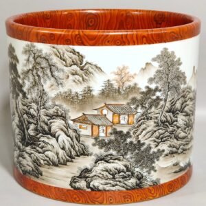 Qing Dynasty Qianlong wood grain glazed landscape pen holder