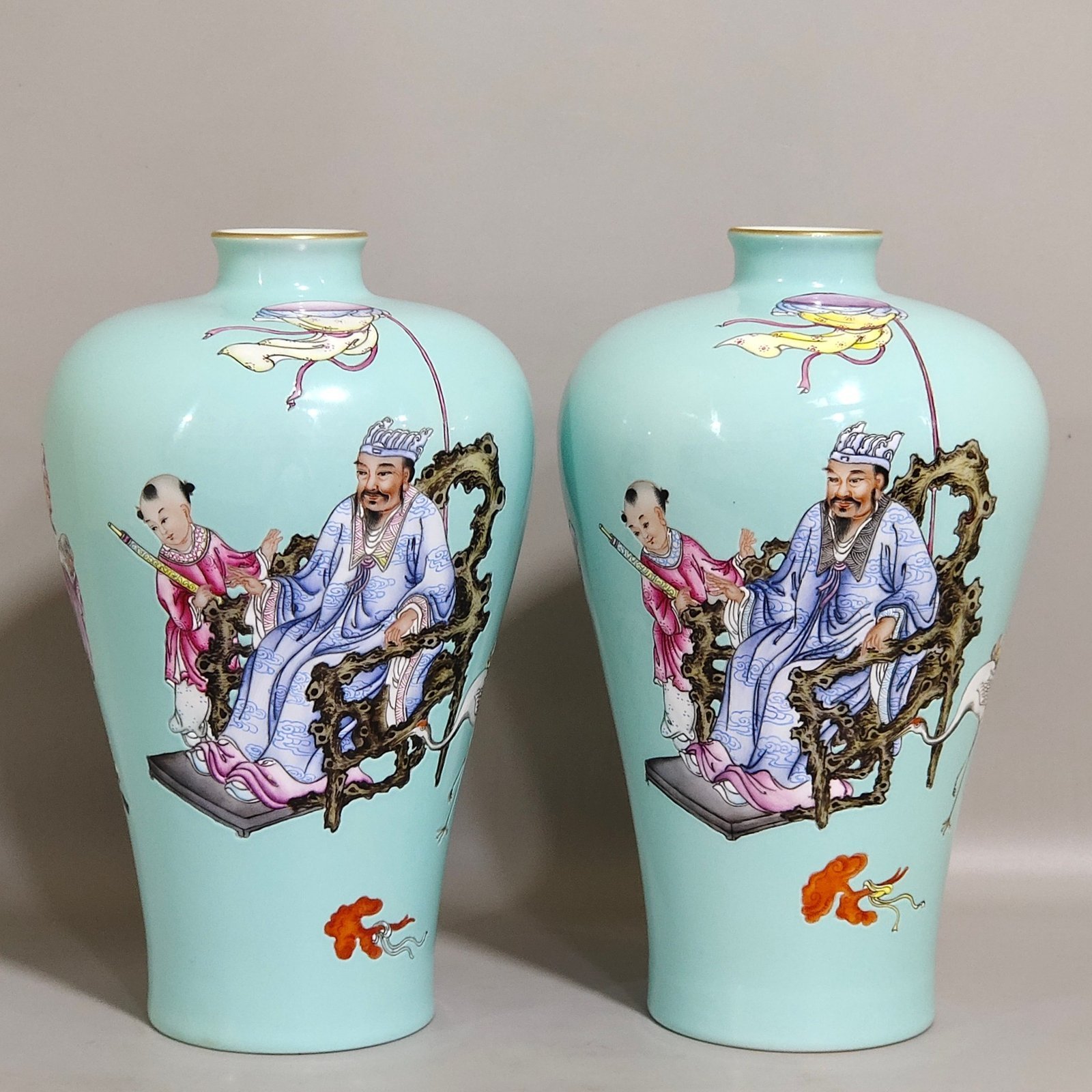 Qing Dynasty Qianlong turquoise green character story poem plum vase