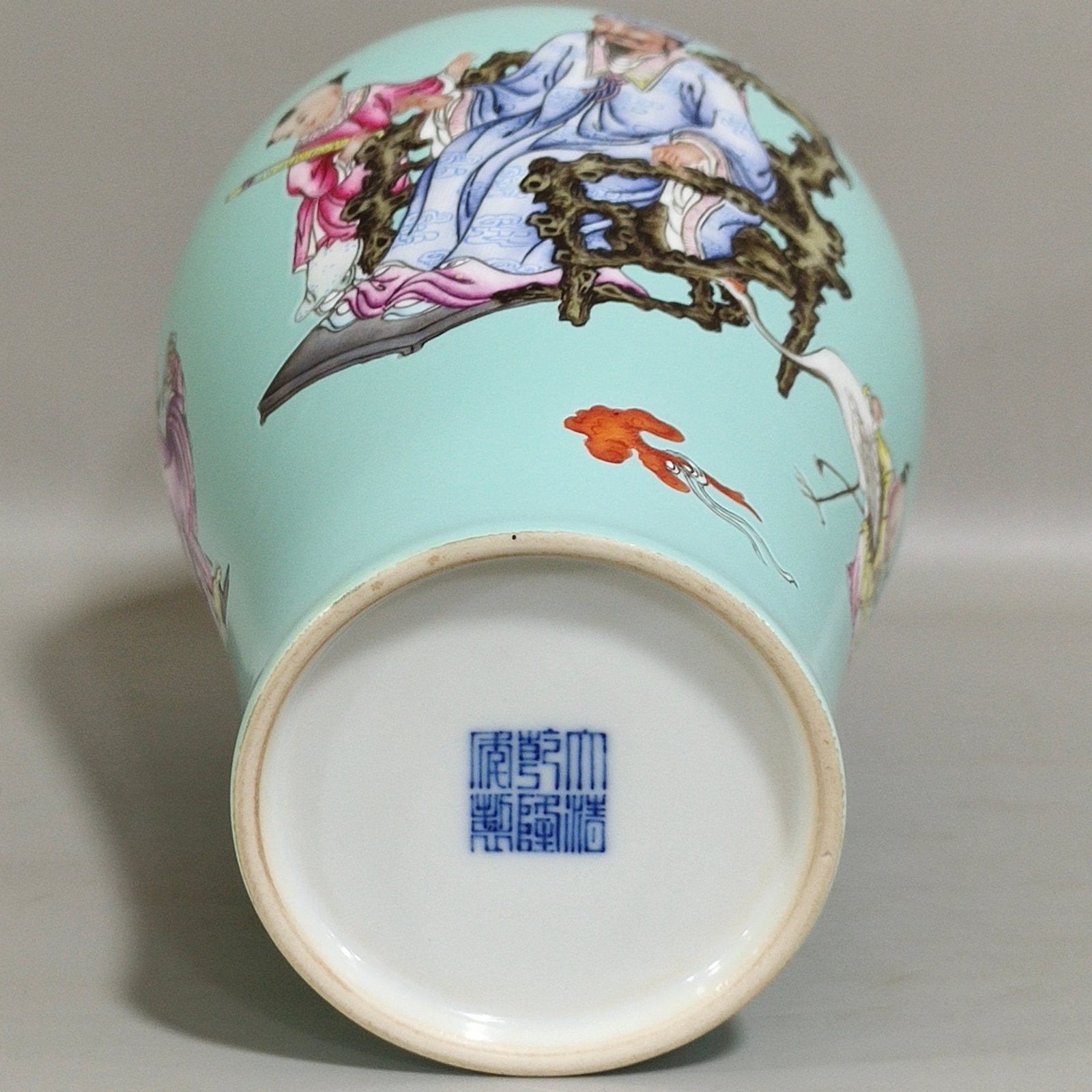 Qing Dynasty Qianlong turquoise green character story poem plum vase