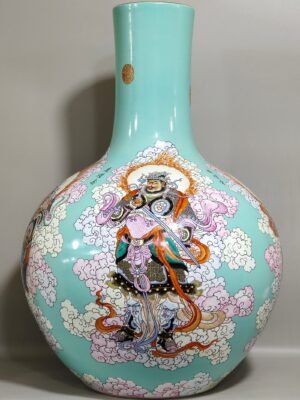 Qing Dynasty Qianlong turquoise green Four Heavenly Kings celestial sphere vase