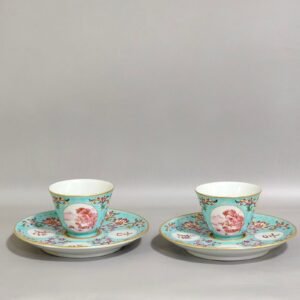 Qing Dynasty Qianlong turquoise green land auspicious wishful cup set cup