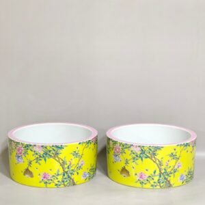 Qing Dynasty Qianlong lemon yellow glaze flower and bee brush washer