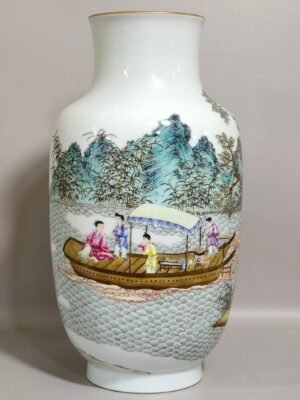 Qing Dynasty Qianlong boating tea-making and poetry vase