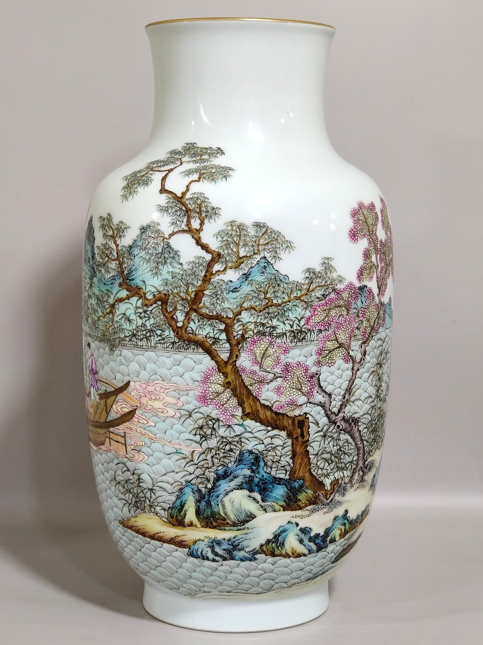 Qing Dynasty Qianlong boating tea-making and poetry vase