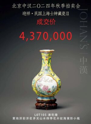 Qing Dynasty Qianlong Yangcai yellow ground windowed small begonia-shaped vase