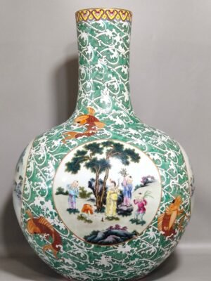 Qing Dynasty Qianlong Seawater Carp Open Window Landscape Characters Story Celestial Ball Vase