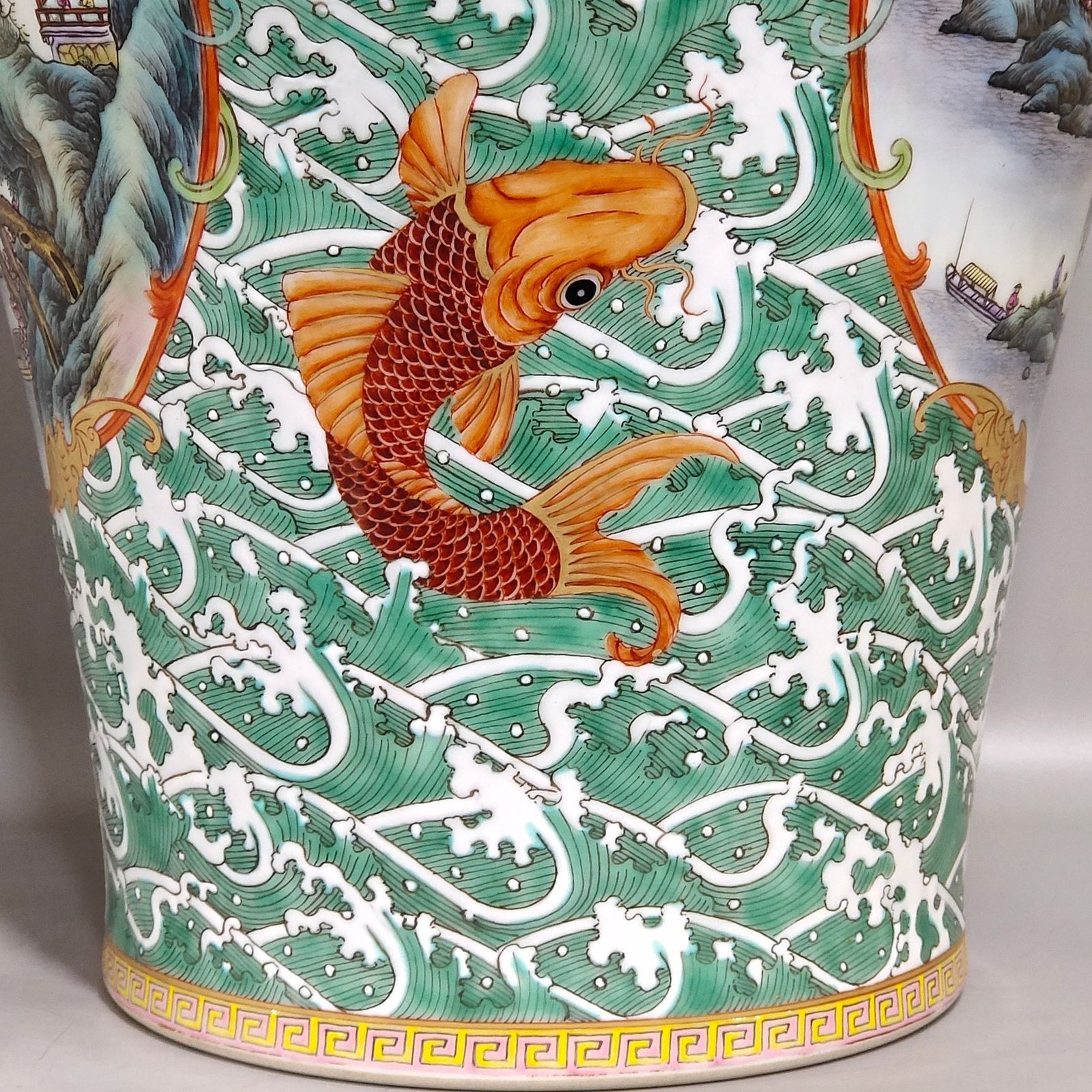 Qing Dynasty Qianlong saltwater carp window landscape plum vase
