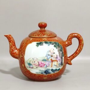 Qing Dynasty Qianlong a coral red and gold-painted teapot