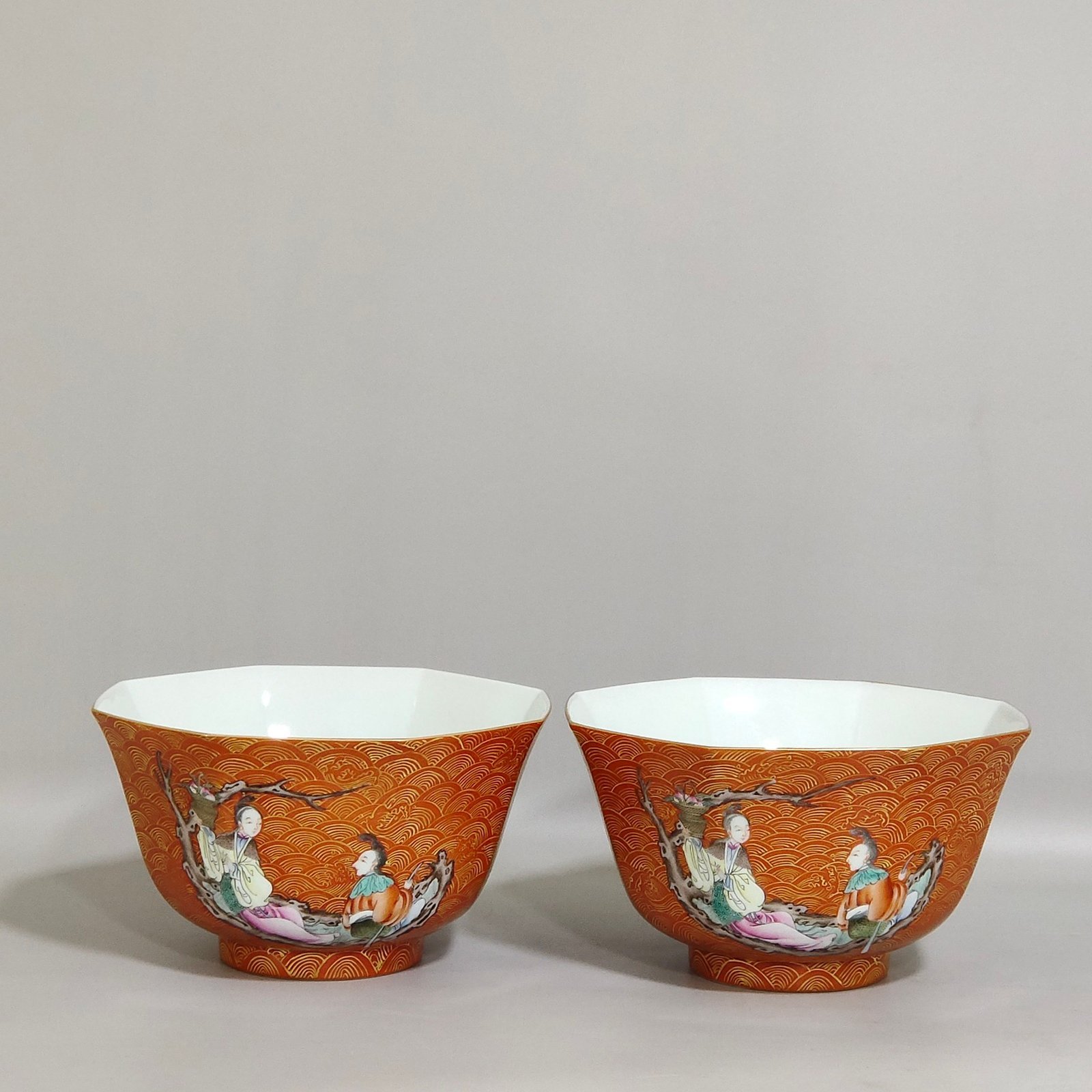 Qing Dynasty Qianlong coral red enoki mushroom longevity bowl