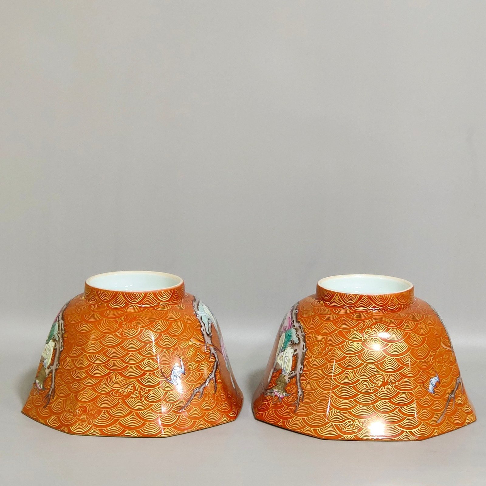 Qing Dynasty Qianlong coral red enoki mushroom longevity bowl