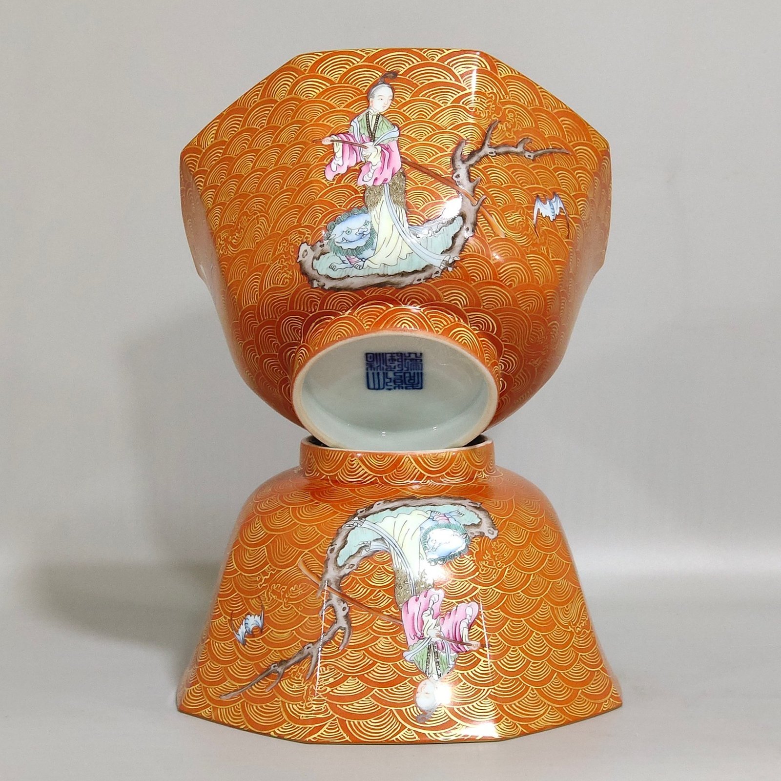 Qing Dynasty Qianlong coral red enoki mushroom longevity bowl
