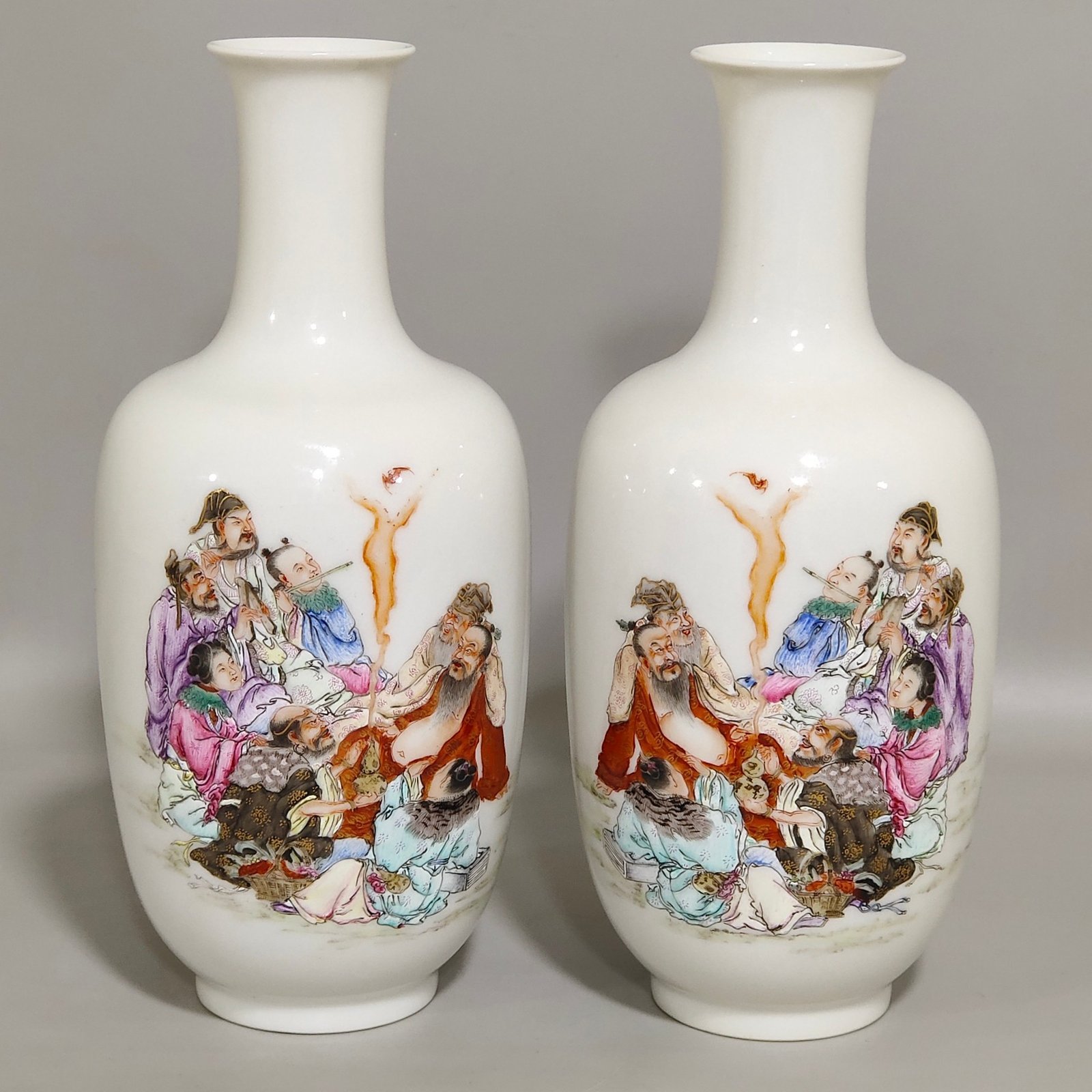 Qing Dynasty Qianlong enamel vase with poems written by the Eight Immortals crossing the sea