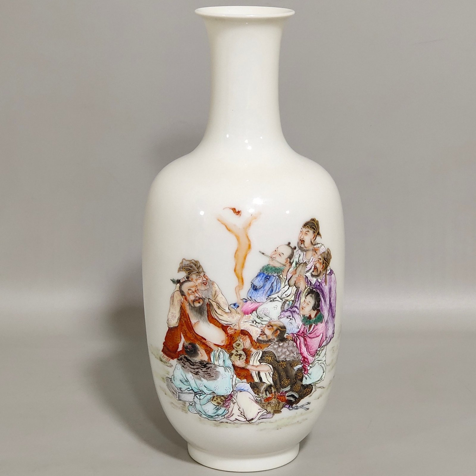 Qing Dynasty Qianlong enamel vase with poems written by the Eight Immortals crossing the sea