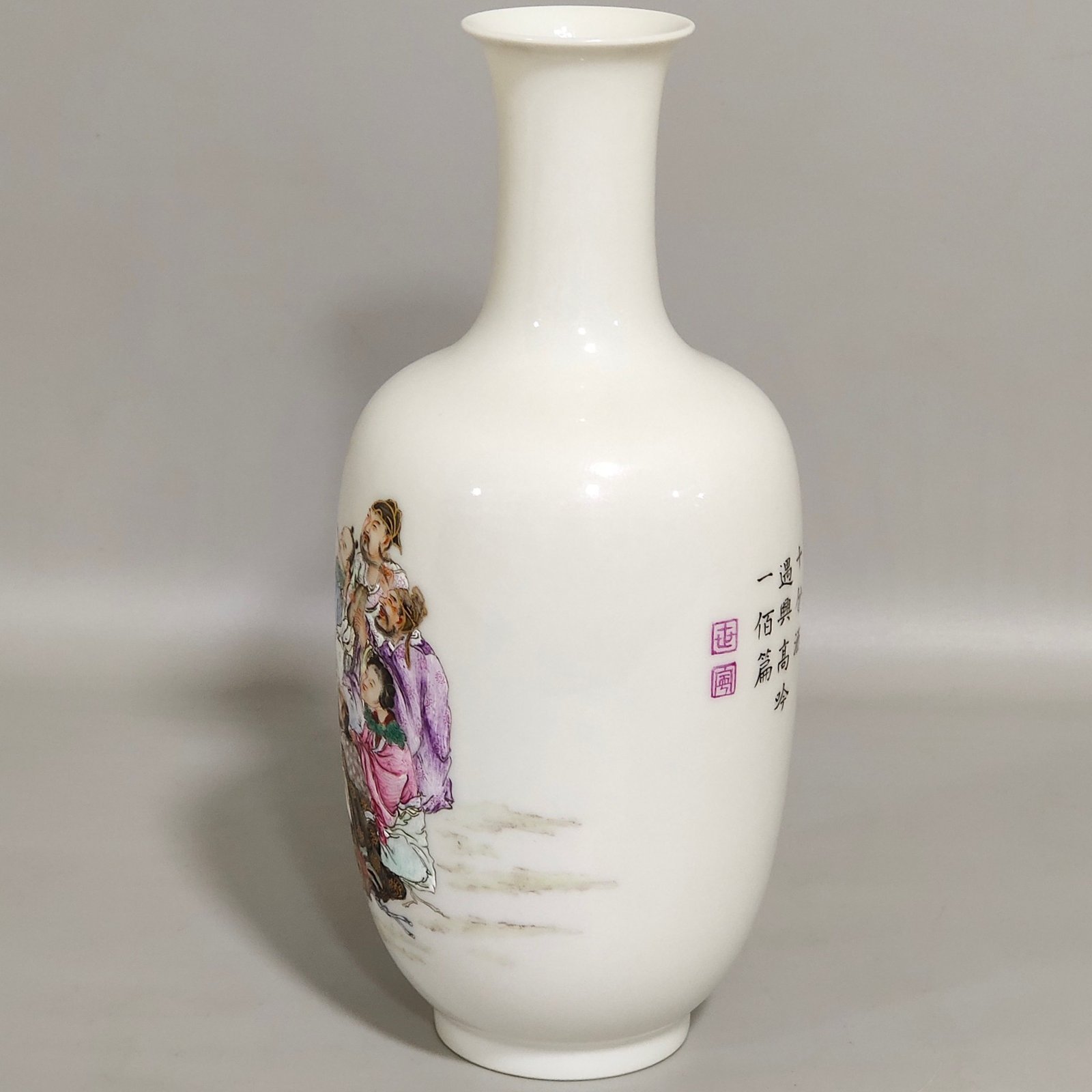 Qing Dynasty Qianlong enamel vase with poems written by the Eight Immortals crossing the sea
