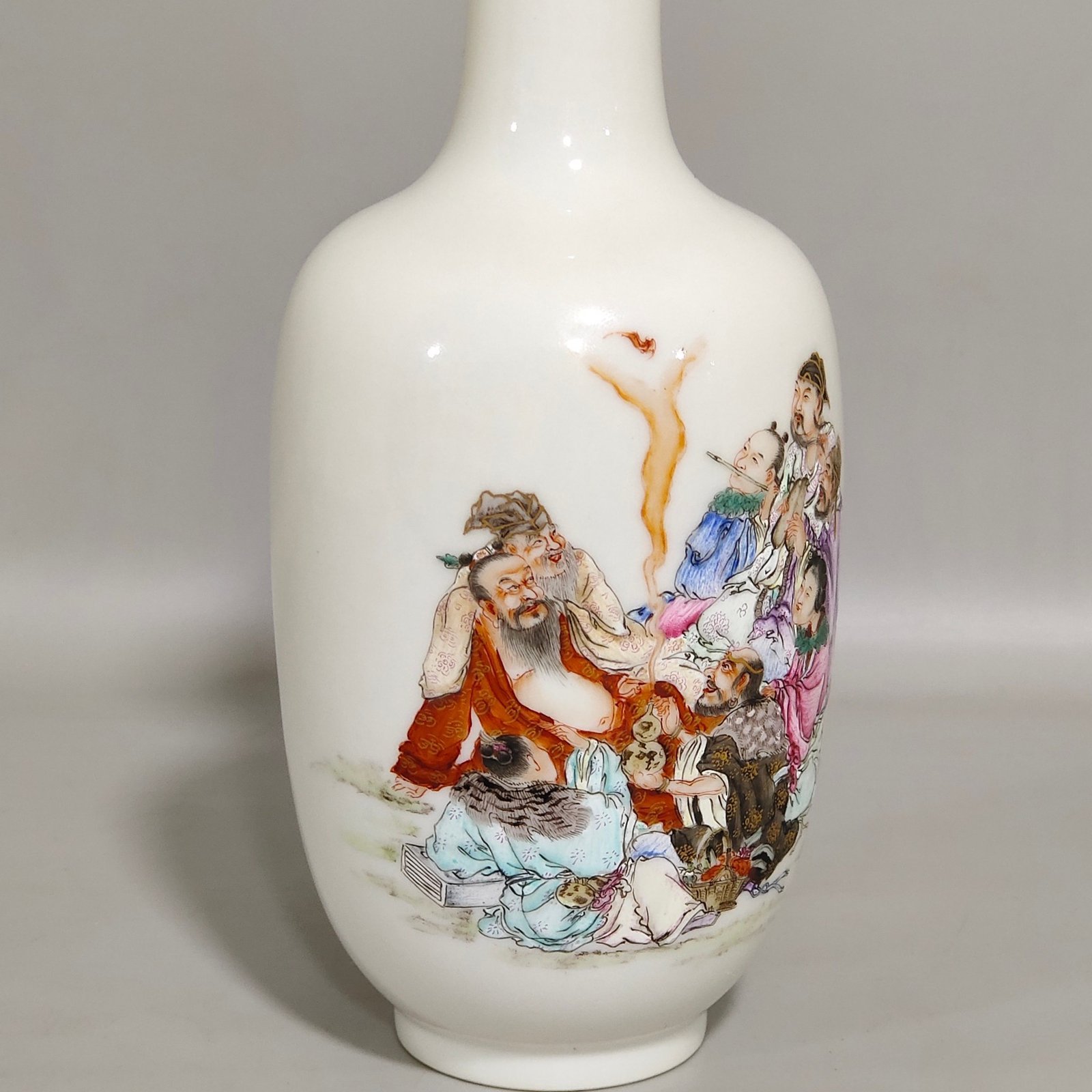 Qing Dynasty Qianlong enamel vase with poems written by the Eight Immortals crossing the sea