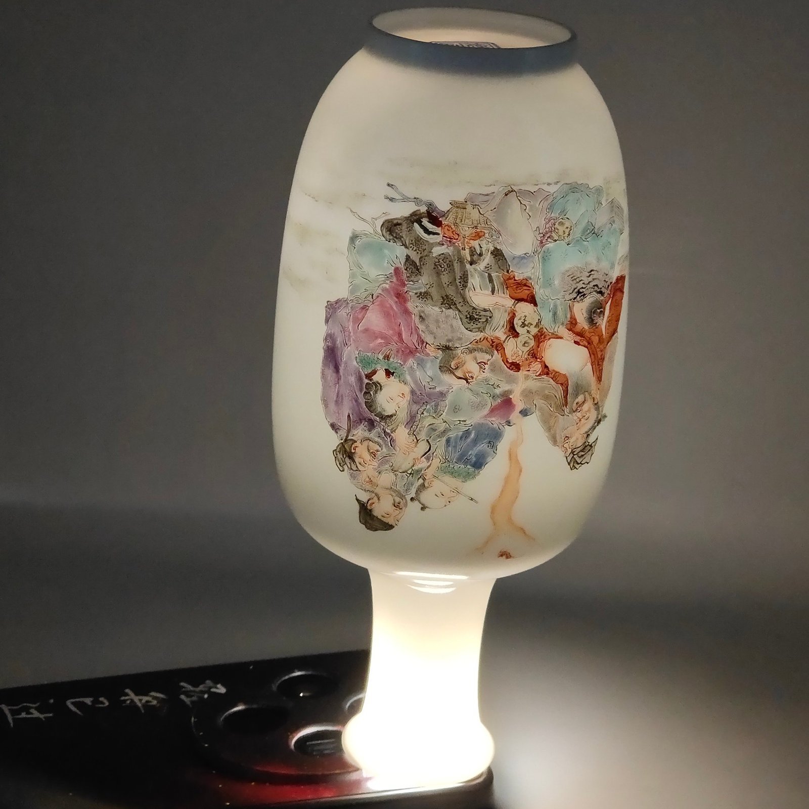 Qing Dynasty Qianlong enamel vase with poems written by the Eight Immortals crossing the sea
