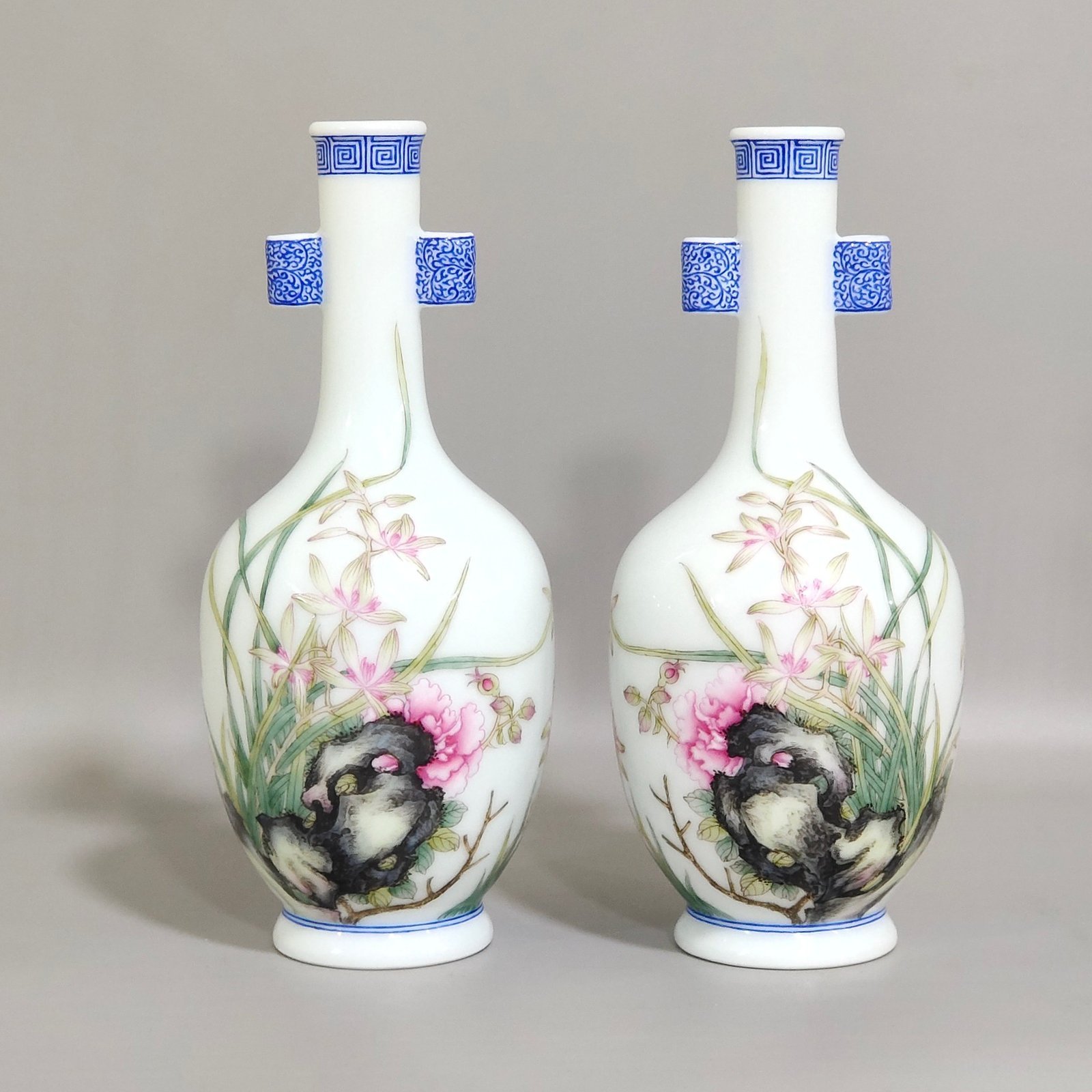 Qing Dynasty Qianlong enamel orchid amphorae