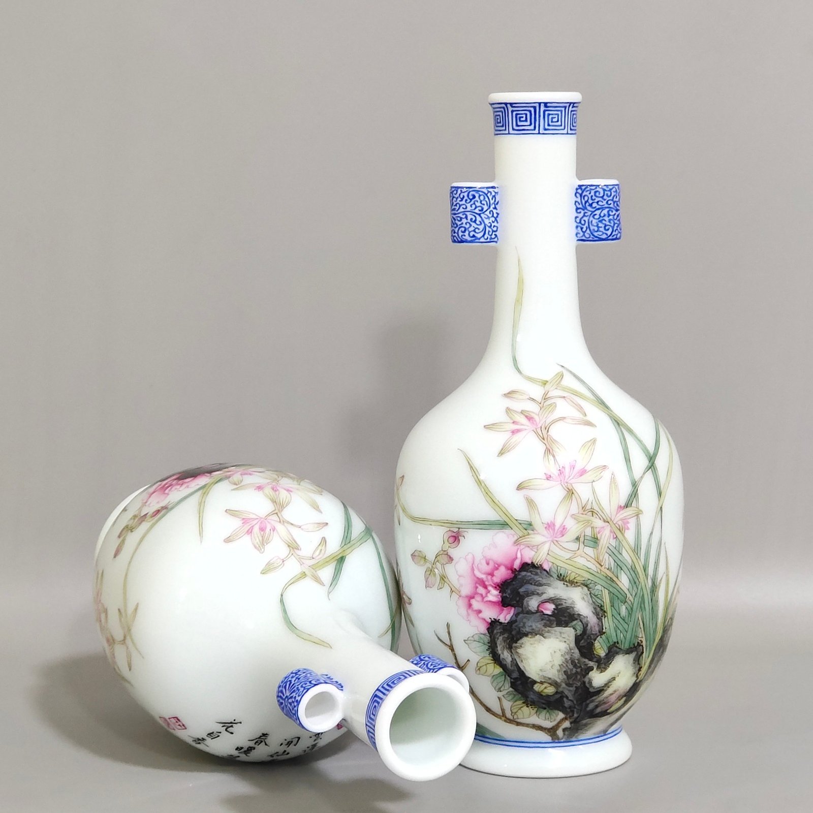 Qing Dynasty Qianlong enamel orchid amphorae