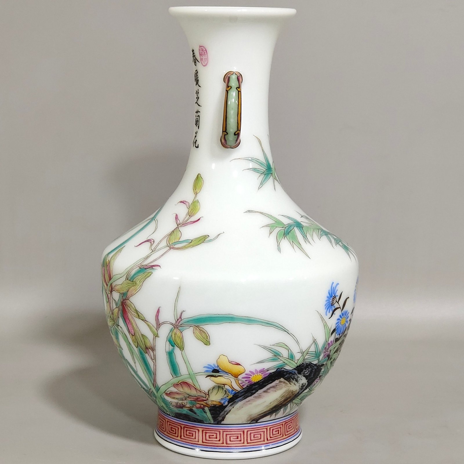 Qing Dynasty Qianlong enamel orchid poem amphorae