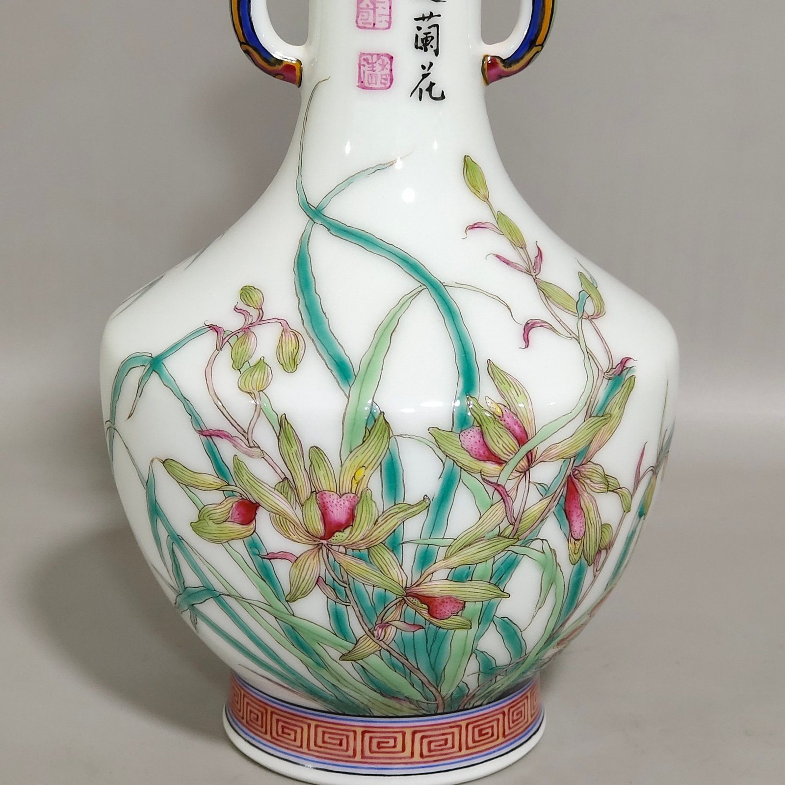 Qing Dynasty Qianlong enamel orchid poem amphorae