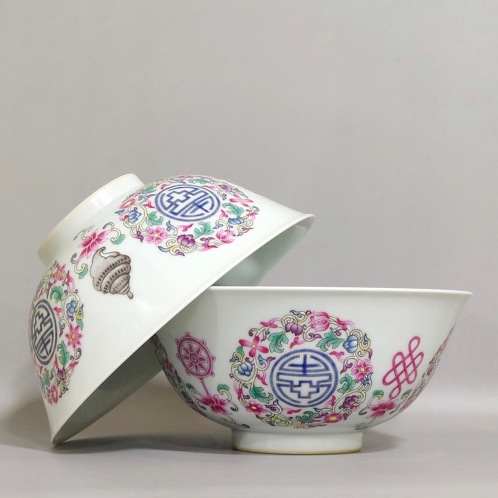 Qing Dynasty Qianlong enamel longevity bowl with auspicious eight treasures pattern