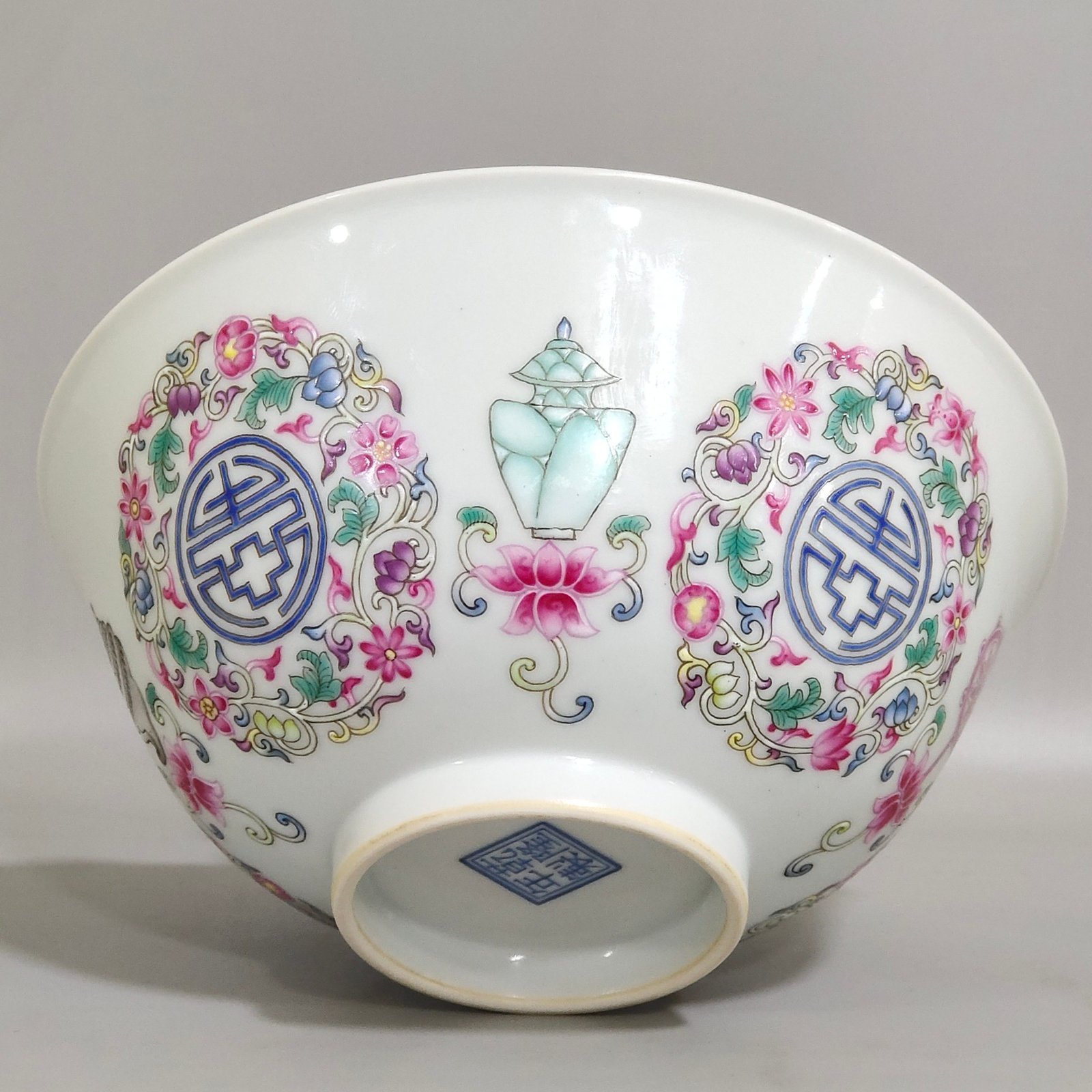 Qing Dynasty Qianlong enamel longevity bowl with auspicious eight treasures pattern