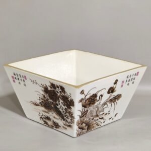 Qing Dynasty Qianlong enamel ink color poem with four seasons flowers and four square brush wash