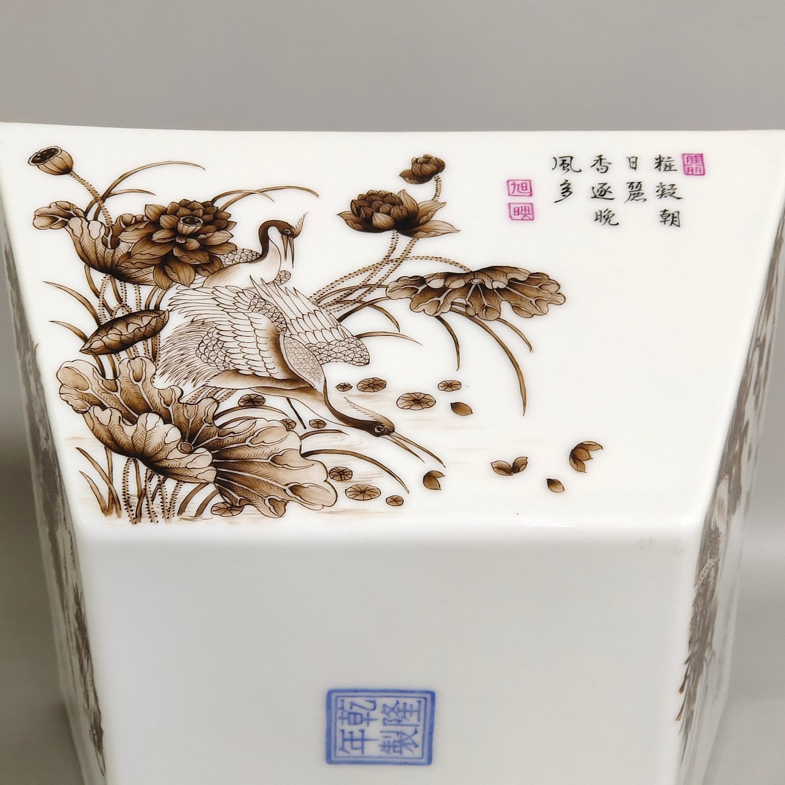 Qing Dynasty Qianlong enamel ink color poem with four seasons flowers and four square brush wash