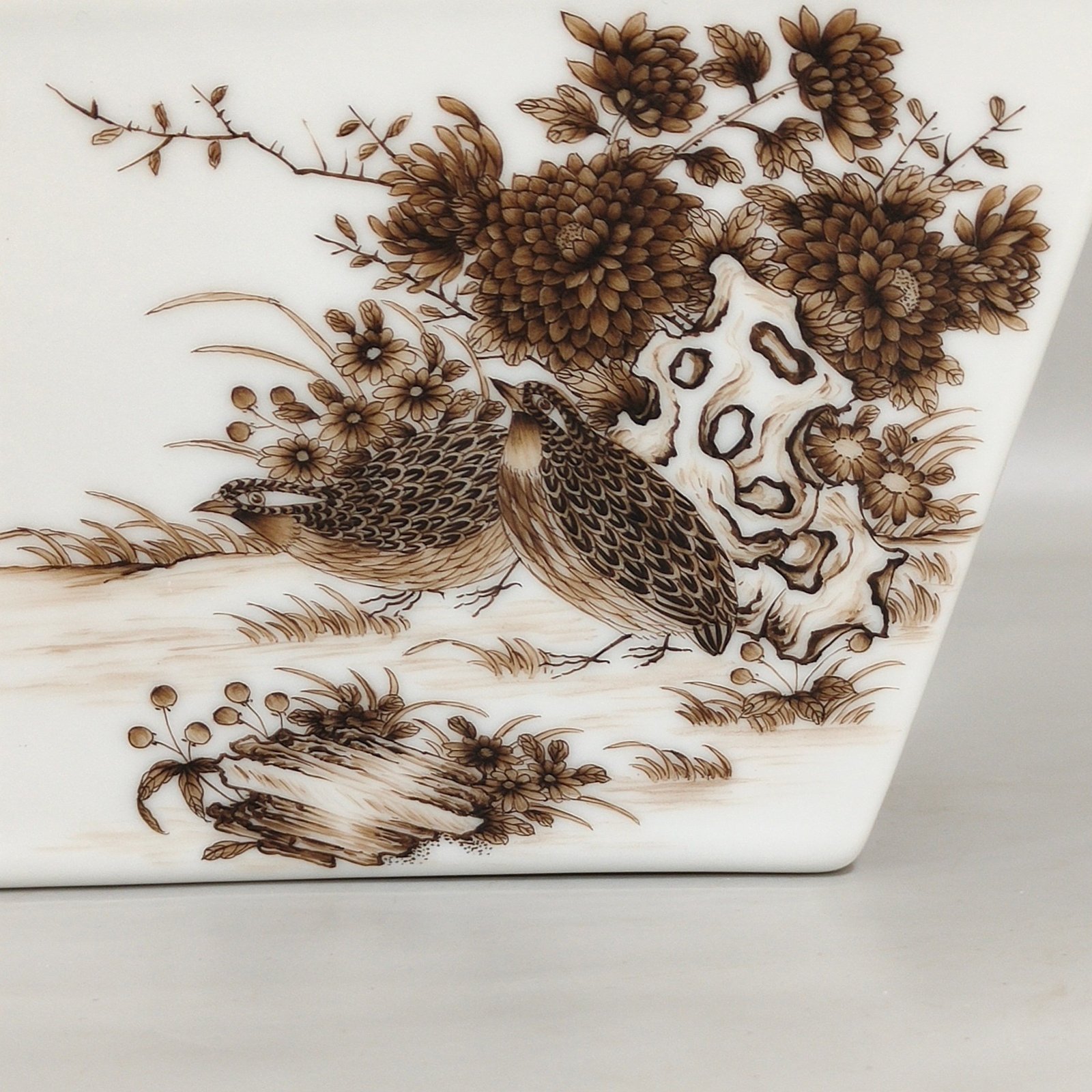 Qing Dynasty Qianlong enamel ink color poem with four seasons flowers and four square brush wash