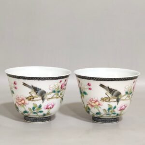 Qing Dynasty Qianlong enamel ink-rimmed cup with poems and flowers and birds