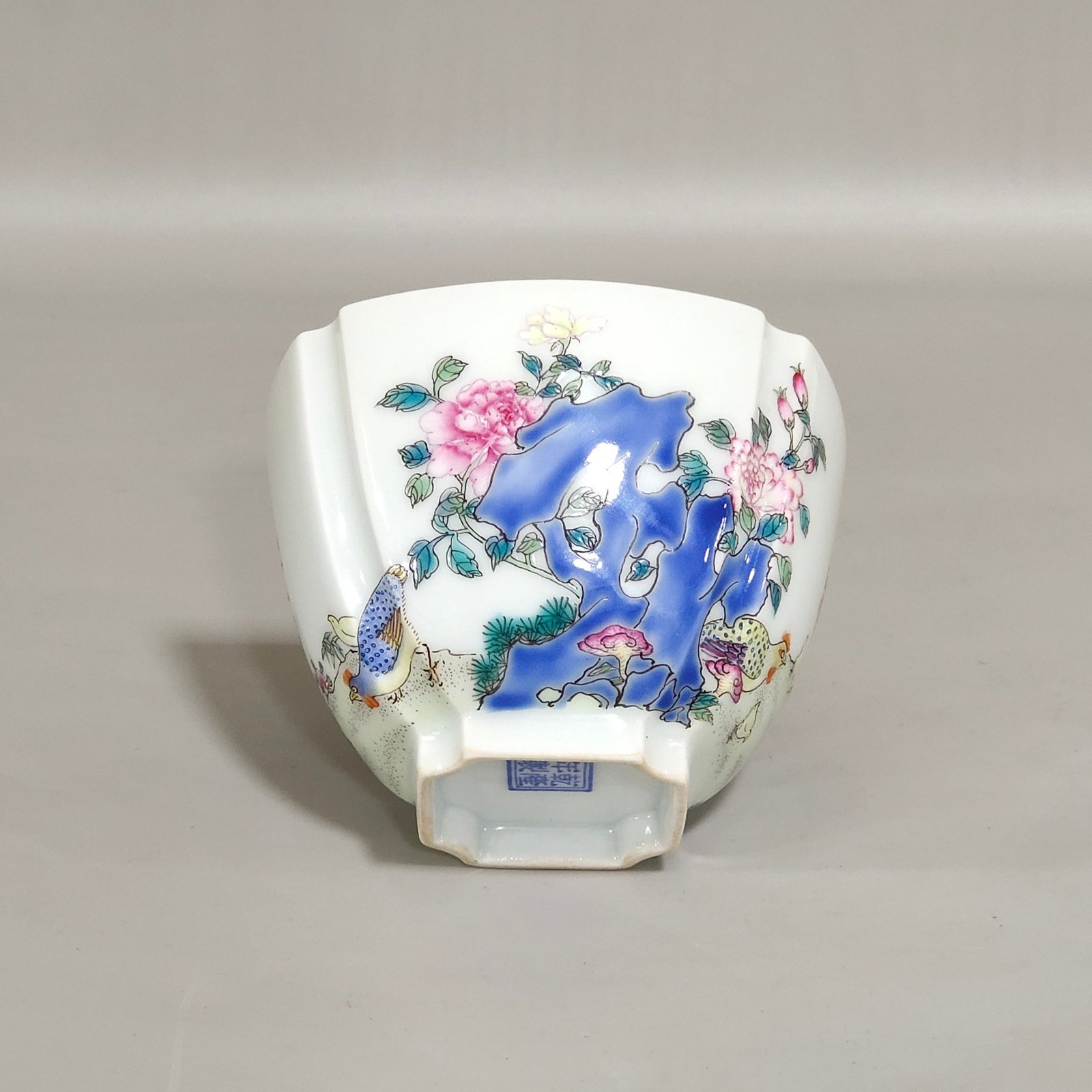 Qing Dynasty Qianlong enamel square cup with great fortune